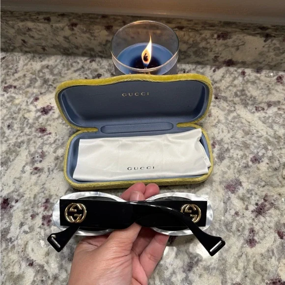 Gucci Oval Black Pearl Sunglasses